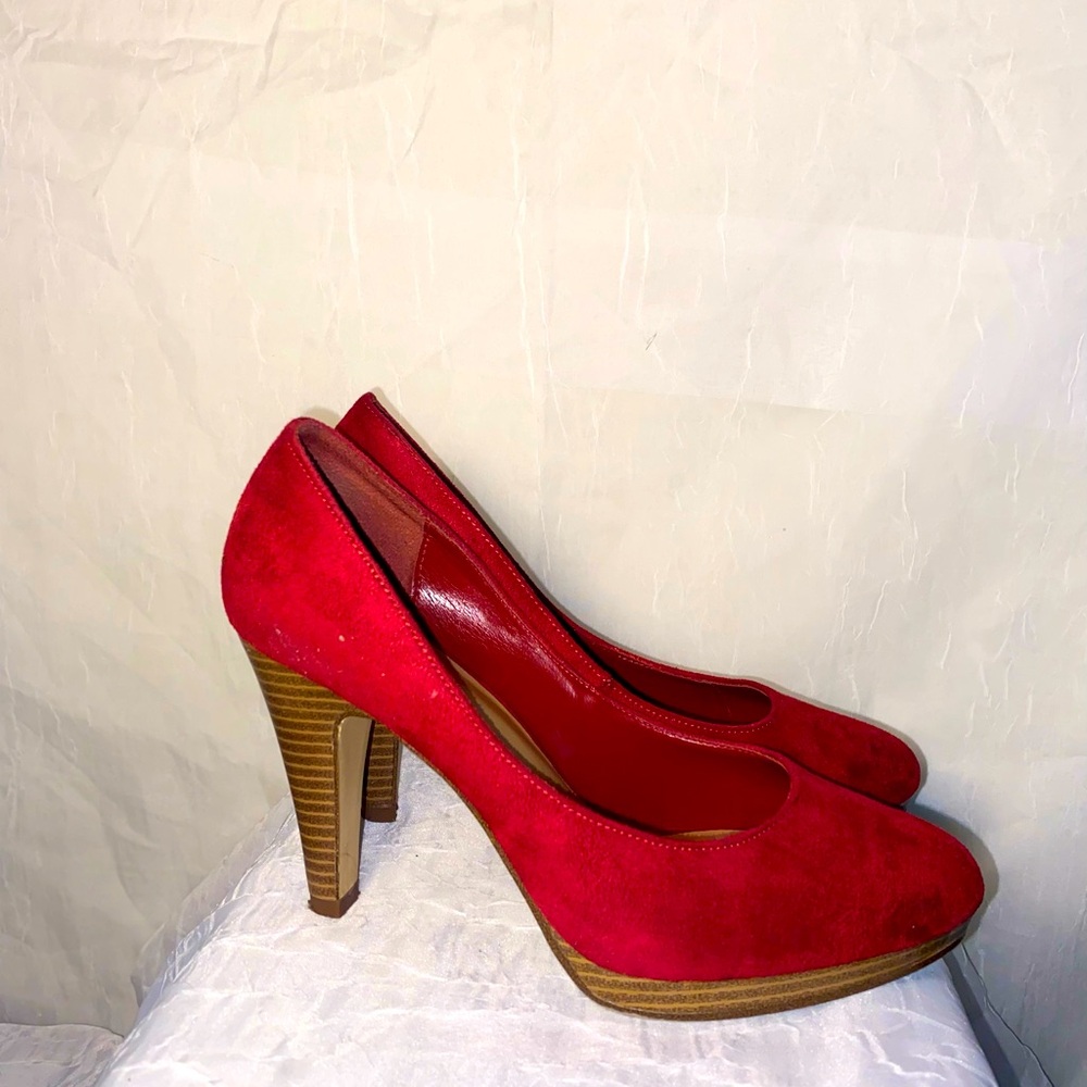 Dark red suede heels